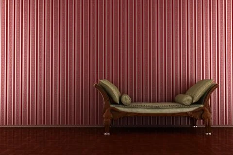 Classic sofa in front of red striped wall Stock Illustration