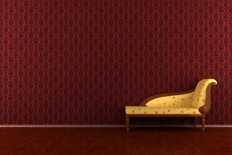 Classic sofa in front of red wall Illustrazione stock