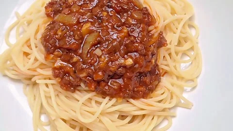Classic Spaghetti Bolognese. Minced Beef Bolognese. Italian Pasta Dish Stock Footage 321136025