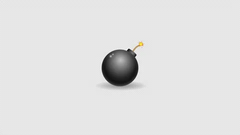 Classic Spherical Explosive Prop Animation with Curved Cord and Glowing Fuse Tip Stockbeeldmateriaal 347841714