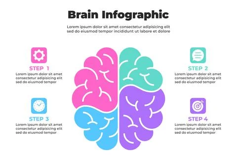 Classic split-brain infographic with bold neural outlines Stock Illustration