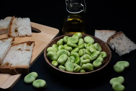 A classic spring legume: broad beans Stockfoto's