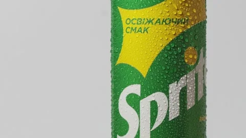 Classic Sprite can covered with water drops Stock Footage 246707982