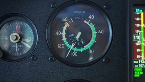 Classic Standby Airspeed Indicator on Airplane Instrument Panel - CU Stock Footage 257059573