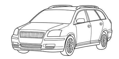 Classic station wagon. Side view shot. Outline doodle vector illustration f.. Stock Illustration