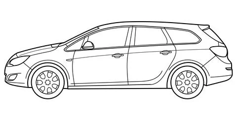Classic station wagon. Side view shot. Outline doodle vector illustration. .. Illustrazione stock