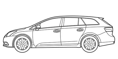 Classic station wagon. Side view shot. Outline doodle vector illustration. .. Stock Illustration