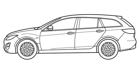 Classic station wagon. Side view shot. Outline doodle vector illustration. .. Stock Illustration