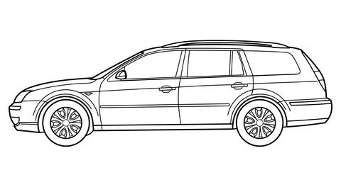 Classic station wagon. Side view shot. Outline doodle vector illustration. .. Illustrazione stock