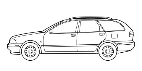 Classic station wagon. Side view shot. Outline doodle vector illustration. .. Stock Illustration