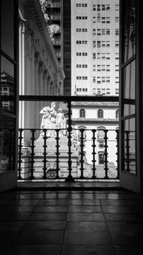 Classic Statue Framed by Window 스톡 사진