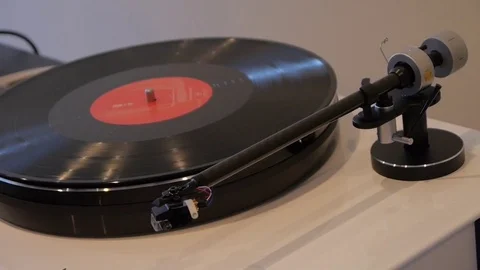 Classic stereo turntable player with musical vinyl record. Stock Footage 74362553
