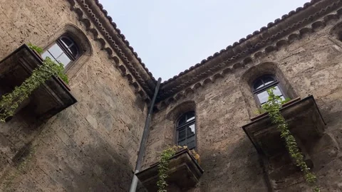 Classic stone facade with windows Veliko Tarnovo Bulgaria Archaeological Museum Stock Footage 222717242