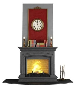 Classic stone fireplace Illustrazione stock