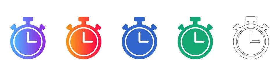 Classic Stopwatch Icon Set Time Measurement and Deadline Symbol Stock Illustration