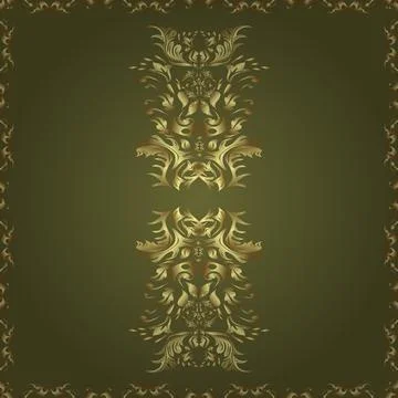 Classic style. Patterns on green, neutral and brown colors. Graceful, delicate o 스톡 일러스트