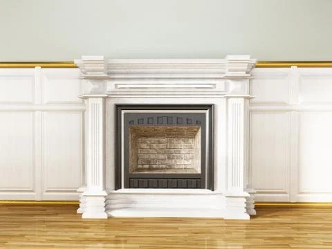 Classic styled empty fireplace. 3D illustration Stock Illustration