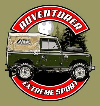 Classic suv in pine forest Stock Illustration