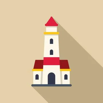 Classic tall lighthouse building casting long shadow Ilustración de archivo
