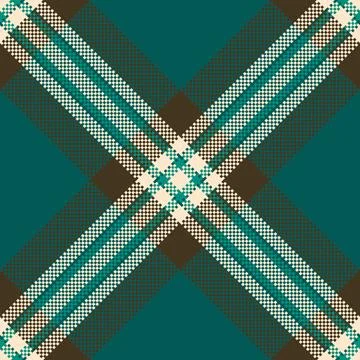 Classic tartan plaid pattern. Teal, brown, and cream diagonal lines create a  Stock Illustration