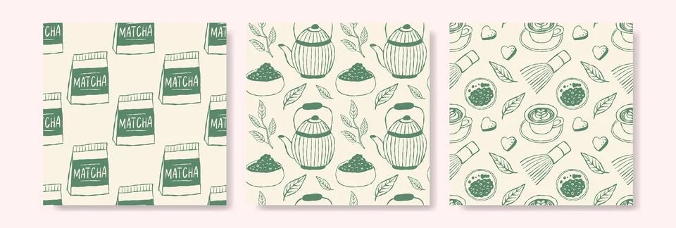 Classic tea motifs in repeating pattern Stock Illustration
