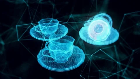 Classic Tea set hologram Close up Stock Footage 154839774