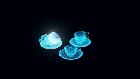 Classic Tea set hologram Rotating Stock Footage 154838822