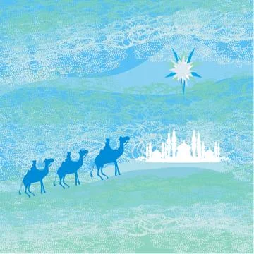 Classic three magic scene and shining star of Bethlehem, illustration Stock Illustration
