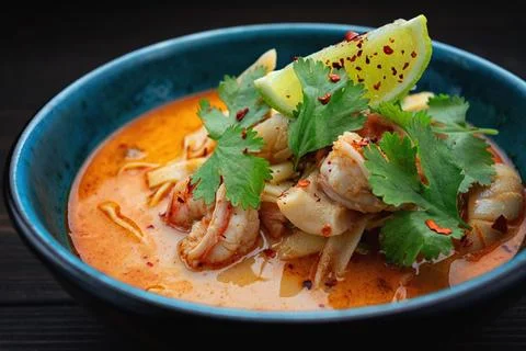 Classic Tom Yum Soup Rustic Stock Photos