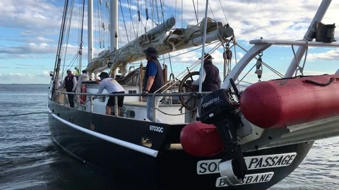 Classic Training Schooner Leaving Dock Stock Footage 75434950
