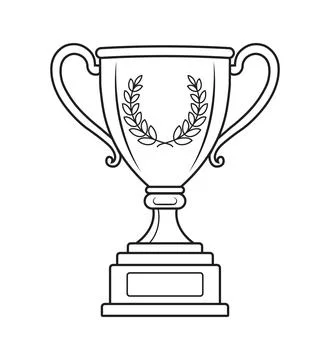 Classic Trophy Cup with Laurel Wreath Outline Icon Isolated on White Backgrou Illustrazione stock