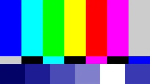 Classic TV test pattern with vertical color bars and shades of blue for tes.. Illustrazione stock