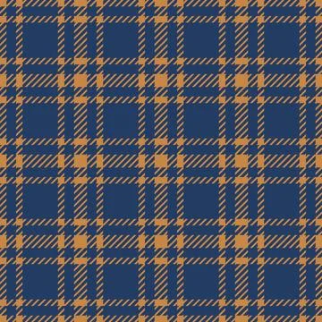 Classic tweed plaid style pattern. Geometric check print in dark blue and yellow Stock Illustration