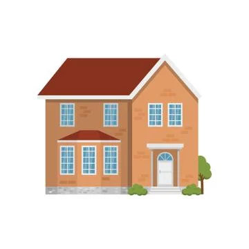 Classic two-storey red brick house isolated on white background Stock Illustration