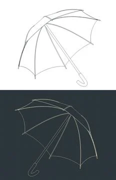 Classic umbrella isometric blueprints Stock Illustration