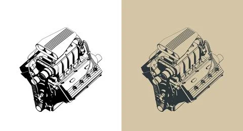 Classic V8 car engine with supercharger 库存插图