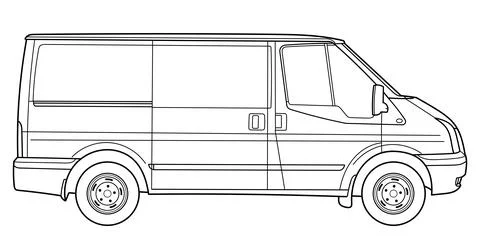 Classic van bus car. Side view shot. Outline doodle vector illustration Stock Illustration