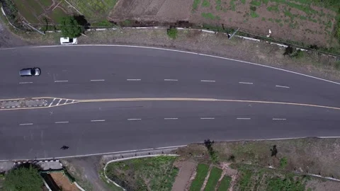 A classic van cruises down a quiet, tree-lined road. Stock Footage 310346231
