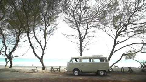 Classic van gets perfect parking spot Stockbeeldmateriaal 310548851