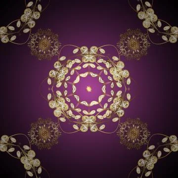 Classic vector golden pattern. Traditional orient ornament. Pattern on purple an Stock Illustration