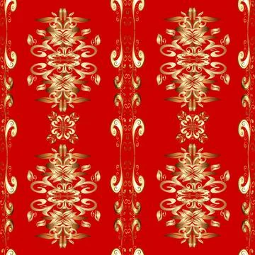 Classic vector golden seamless pattern. Floral ornament brocade textile pattern, イラスト素材