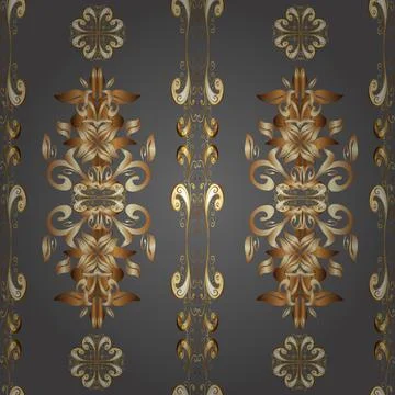 Classic vector golden seamless pattern. Seamless pattern on gray, beige and brow イラスト素材