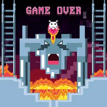 Classic video game scene with flame Stock Illustration