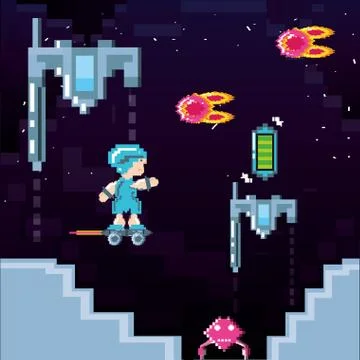 Classic video game scene with warrior Stock Illustration
