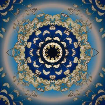 Classic vintage background. Seamless pattern on beige, blue and white colors wit Stock Illustration