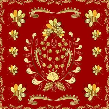 Classic vintage background. Seamless pattern on brown, red and yellow colors wit イラスト素材