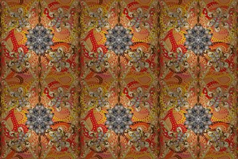Classic vintage background. Seamless pattern on yellow, red and beige colors wit Stock Illustration