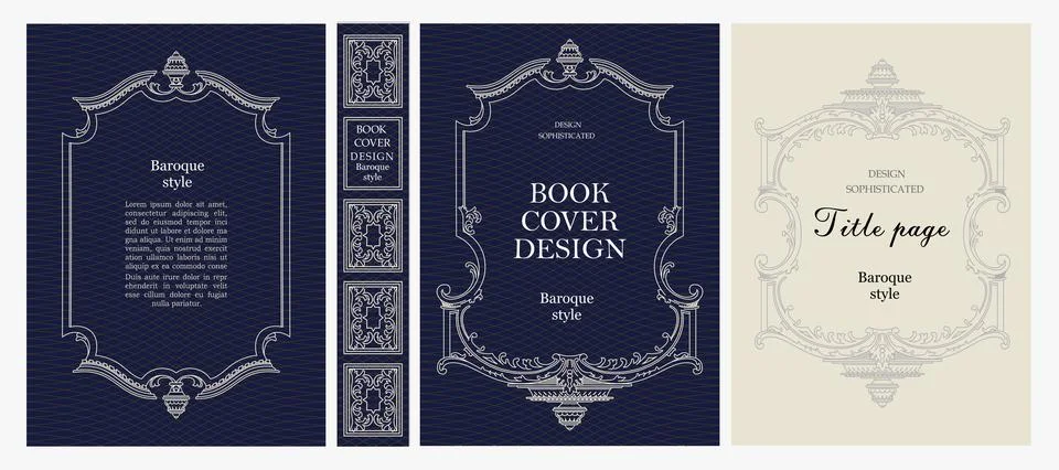 Classic vintage book cover, title page and spine design with Art Deco, Baro.. Stock Illustration