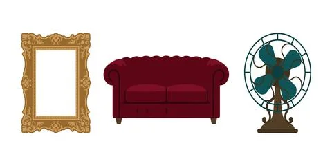 Classic Vintage Decor Frame Sofa Fan 스톡 일러스트