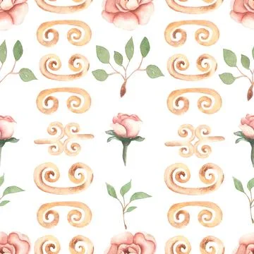 Classic vintage flower pattern.Seamless pattern with pink beige flowers and.. Stock Illustration